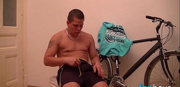  Horny dude Tomm plays with his dick after bicycle checking